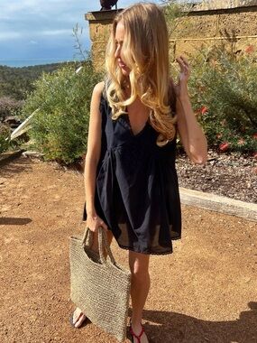 Black Mini Dress with V-Neck Detail